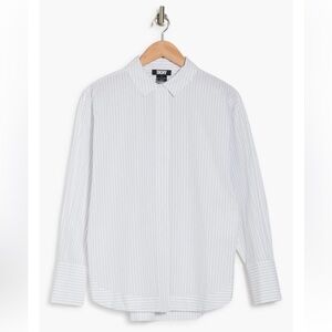 DKNY | New Pinstripe Banded Hem Button Down Shirt Blouse White Black xs NWT